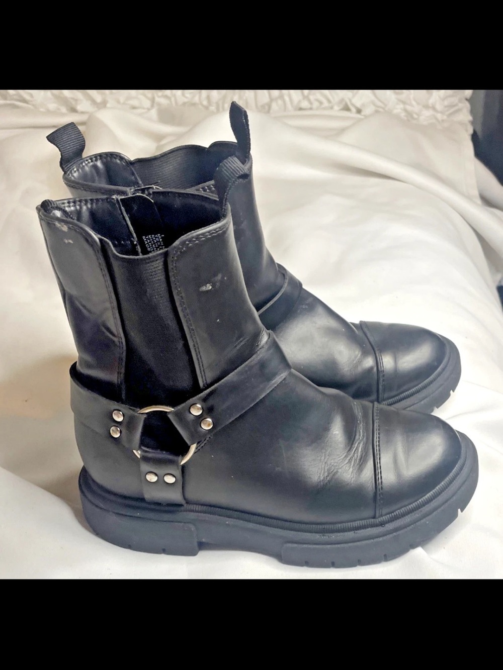 SIZE 1Y- Girls-BLACK ZIP UP BOOTS ART CLASS BUCKLE CROSBY BOOTS STRETCH